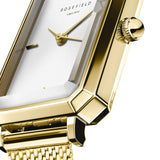 Rosefield - Octagon Extra Small White Dial Gold Mesh Strap