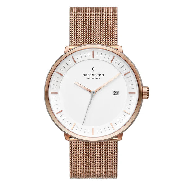 NordGreen - Philosopher White & Rose Gold Mesh Watch