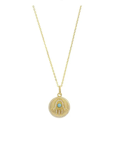 Georgini - Opal Glow Blue Created Opal Hamsa Medalion Gold