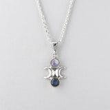 Nick Von K - Moon Phase Pendant in Sterling Silver with Labradorite and Rainbow Moonstone