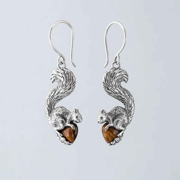 Nick Von K - Squirrel Earrings in Sterling Silver with Tigers Eye