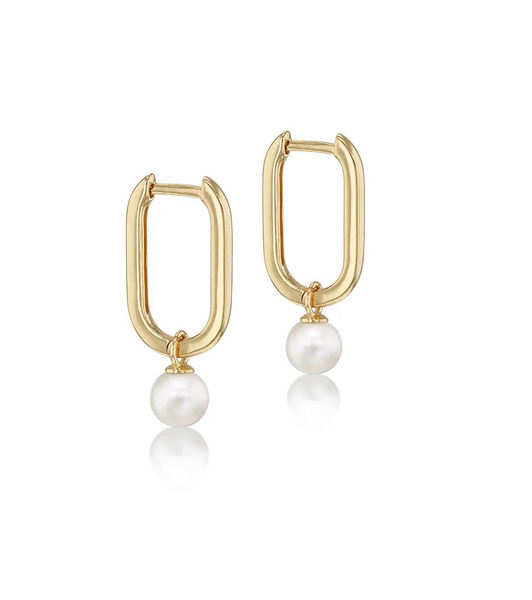 Brent Weatherall - 9ct Yellow Gold Hinged Oval Hoop Earrings With Fresh Water Pearl