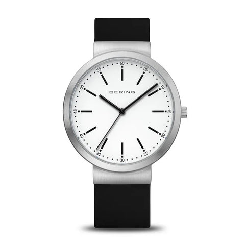 Bering - White Sunray Dial With Black Silicon Strap