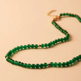 Najo - Green Onyx & Gold Tone Bead Necklace