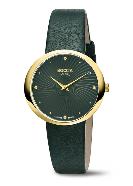 Boccia - Green And Gold Titanium Watch With Green Leather Strap