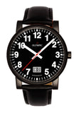 Olympic - Full Black Watch With Leather Strap