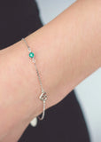 Georgin- Natural Green Agate & Two Natural Diamond May Bracelet Silver