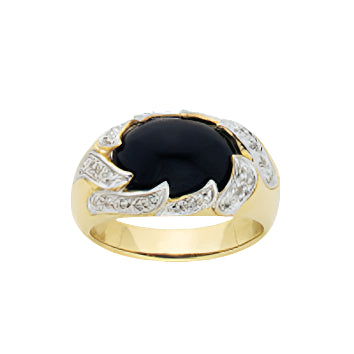 Karen Walker - Cocktail Ring 9ct Yellow Gold With Onyx & White Diamond