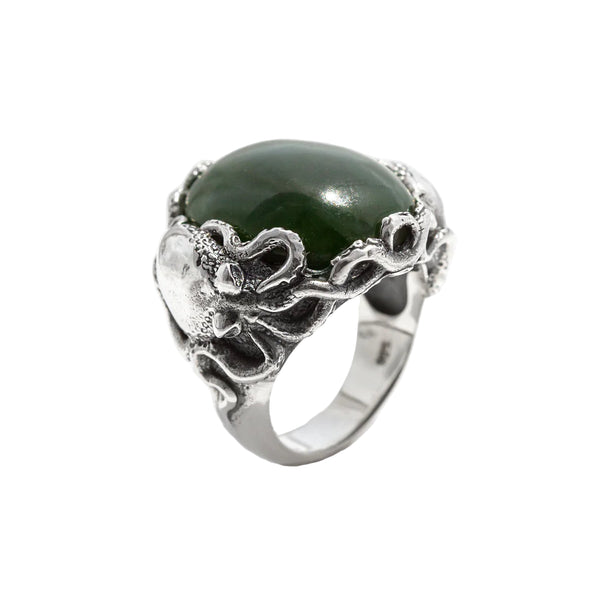 Nick Von K - Pounamu Twin Octopus ring in Sterling Silver