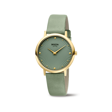 Boccia - Titanium Gold Watch With Leather Green Strap