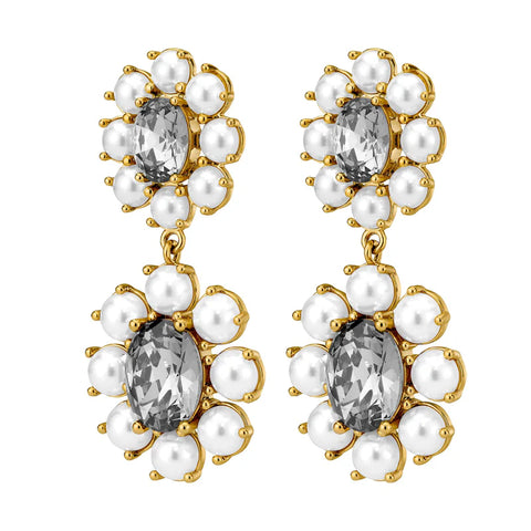 Dyrberg/Kern - Lina Gold Earrings White Pearl & Grey