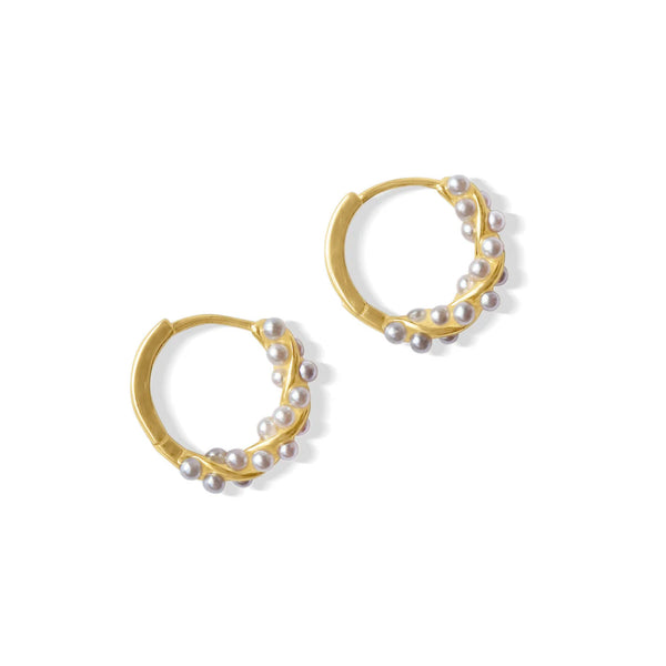 Fabuleux Vous - Silver Perle Yellow Gold Twisted Pearl Petite Hoop Earring