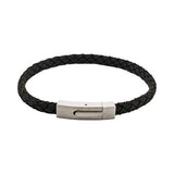 Cudworth - Braided Suede & Steel Calabria Bracelet, 21.5cm x 6mm, Nero