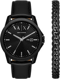 Armani Exchange - Three-Hand Black Watch and Black Stainless Steel Bracelet Gift Set