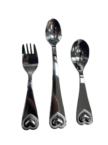 Precious Metals 3 Piece Baby Cutlery Set With Hearts