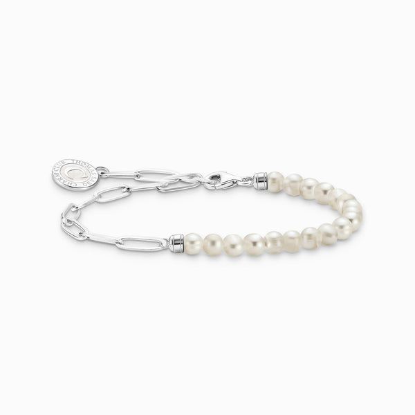 Thomas Sabo CHARMISTA - Fresh Water Pearl Silver Long  Link Bracelet with Charmista Coin