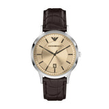 Emporio Armani - Gold Dial Brown Leather Strap Watch