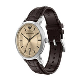 Emporio Armani - Gold Dial Brown Leather Strap Watch