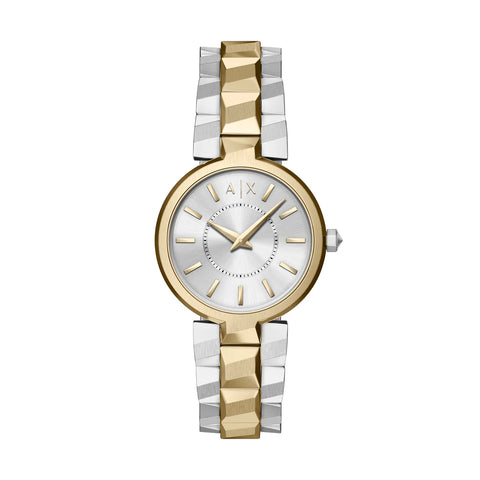 Armani Exchange - Silver Dial Gold Two Toned Stainless Steel Watch