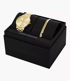 Armani Exchange - Three-Hand Gold Watch and Gold Plate Stainless Steel Bracelet Set