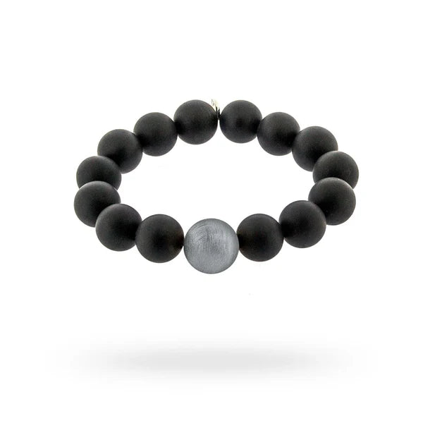 Diva - Onyx & Rhodium Plated Scratch Ball Bracelet