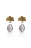 Boh Runga - Piwakawaka Pearl Drop Earrings Gold Plate