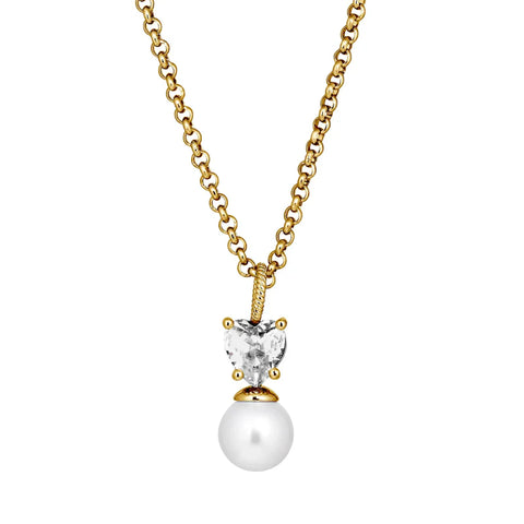 Dyrberg Kern - Colume Gold Necklace Crystal & White Pearl