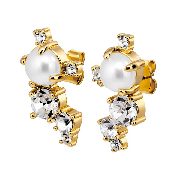Dyrberg Kern - Curra Gold Statement Earrings Crystal & White Pearl