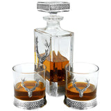 English Pewter Company - Regal Stag Rectangular Pewter Decanter Set with matching Tumblers