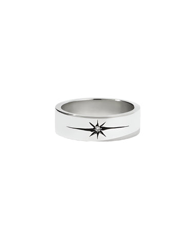 Meadowlark - Diamond Star Band Flat Sterling Silver White Diamond