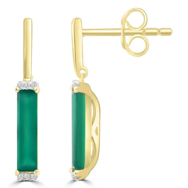 Brent Weatherall - 9ct Yellow Gold Rectangle Green Onyx & Diamond Set Drop Earrings