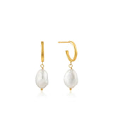 Ania Haie - Mini Pearl Hoop Earrings Gold Plate