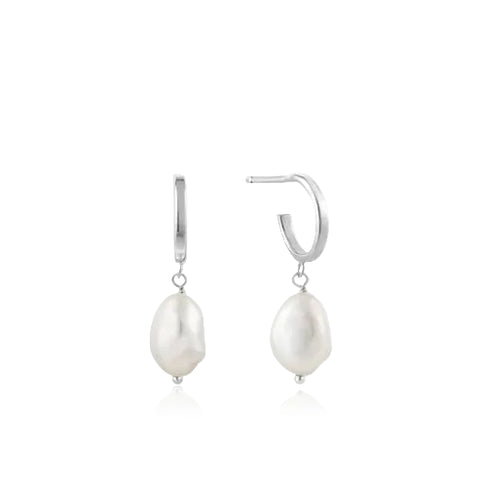 Ania Haie - Mini Pearl Hoop Earrings Sterling Silver