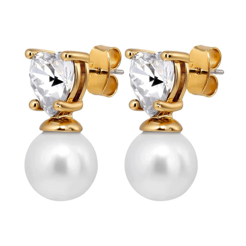 Dyrberg Kern - Emo Gold Earrings Crystal & White Pearl