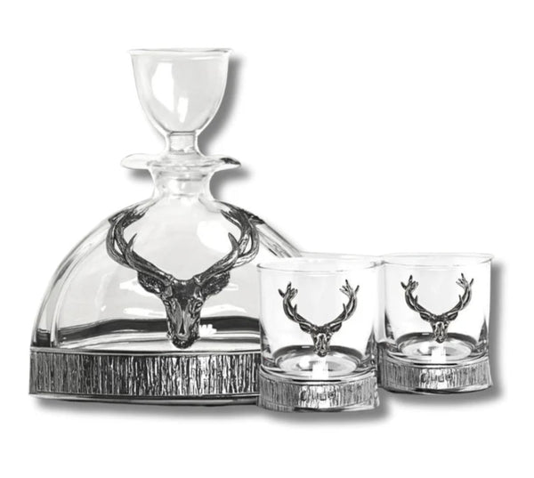 English Pewter Company - 570ml Majestic Stag Crystal & Pewter Decanter & Tumbler Set