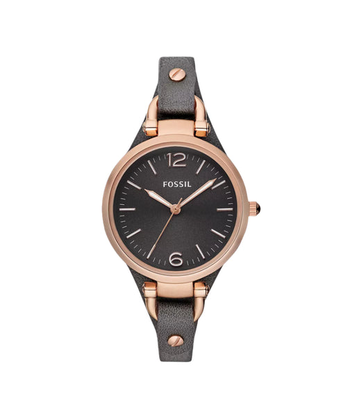 Fossil - Georgia Smoke Leather Watch Rose Gold