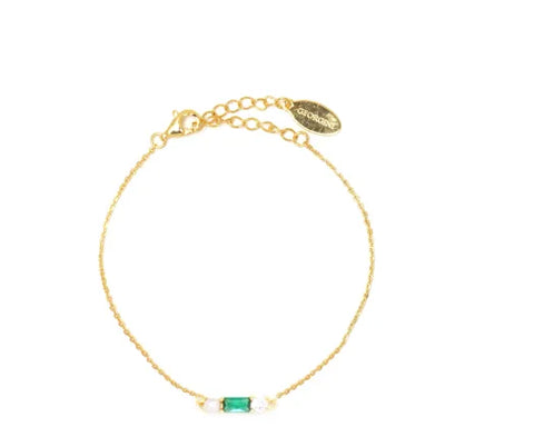 Georgini- Gifts Emerald Isle Fresh Water Pearl bracelet in Emerald & Silver Gold Plate