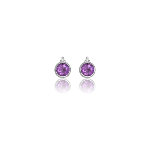 Diamonds by Georgini - Natural Amethyst and Two Natural Diamond February Earrings Silver