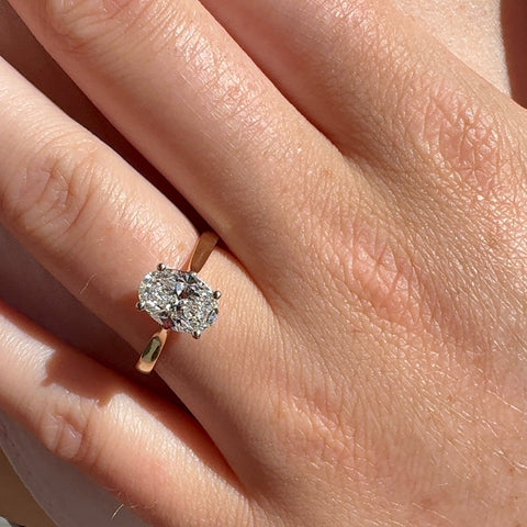 BWJ - 9ct Two Tone Certificated 1.50ct Oval Lab Grown 4X Claw Set Solitaire Ring