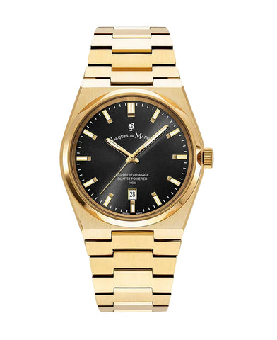 Jacques Du Manoir - Horizon Gents 41mm Three-hands Date Gold-tone Black dial Stainless steel Swiss Watch
