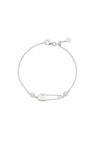 Karen Walker - Runaway Safety Pin Bracelet with 2 x 4mm Freshwater Pearls Silver