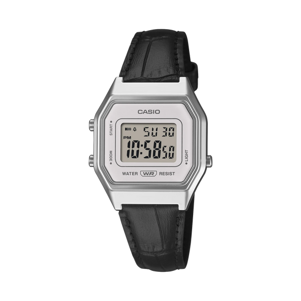 Casio - Retro Sliver Digital With Black Leather Strap