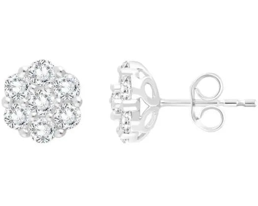Brent Weatherall Jeweller - 9ct White Gold Certificated Lab Grown Diamond Cluster Stud Earrings 1ct F VS