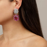 Dyrberg/Kern - Lina Shiny Silver Earrings  Pink & Crystal