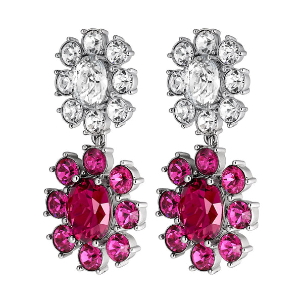 Dyrberg/Kern - Lina Shiny Silver Earrings  Pink & Crystal