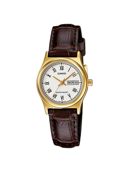 Casio - Ladies Analogue Day/Date Leather Strap Watch