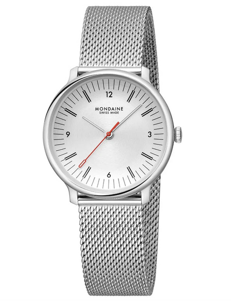Mondaine - Doppio White Dial Silver Mesh Bracelet Watch