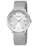 Monaine - Doppio 41mm White Dial Silver Mesh Bracelet Watch