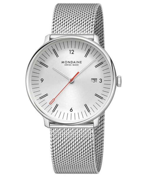 Monaine - Doppio 41mm White Dial Silver Mesh Bracelet Watch