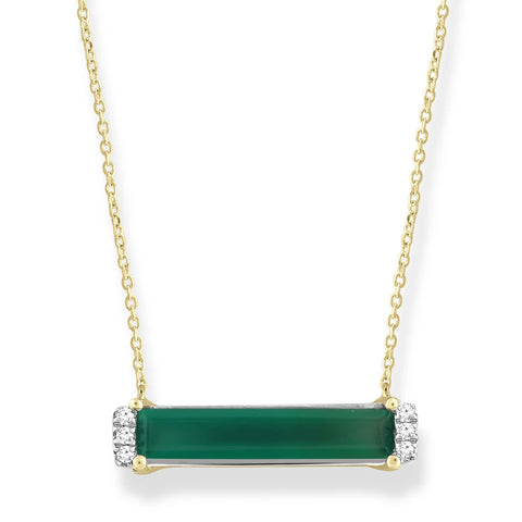 Brent Weatherall - 9ct Yellow Gold Rectangle Green Onyx & Diamond Set Pendant